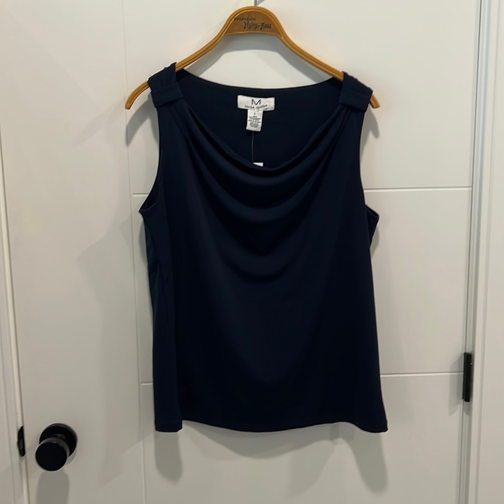 Magaschoni blue sleeveless blouse NWT size large